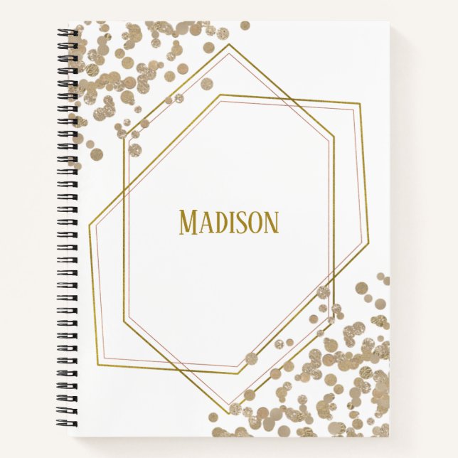 Gold Geometric and Glitter Custom Notebook (Front)