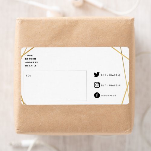 Gold geometric and social icons shipping label