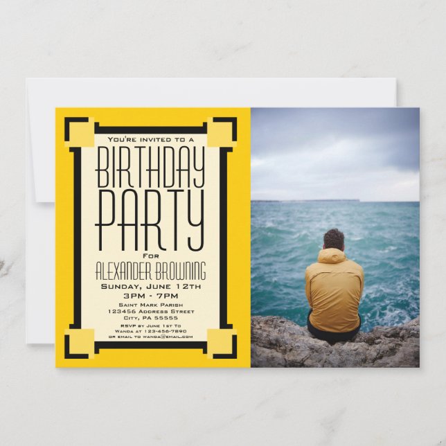 Gold Geometric Art Deco Birthday Party Invitation (Front)