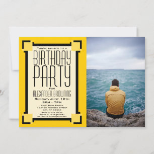 Gold Geometric Art Deco Birthday Party Invitation