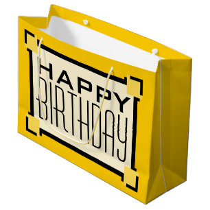 Gold Geometric Art Deco Happy Birthday Large Gift Bag