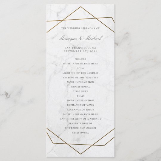 Gold Geometric Art Deco Marble Wedding Program Zazzle Com