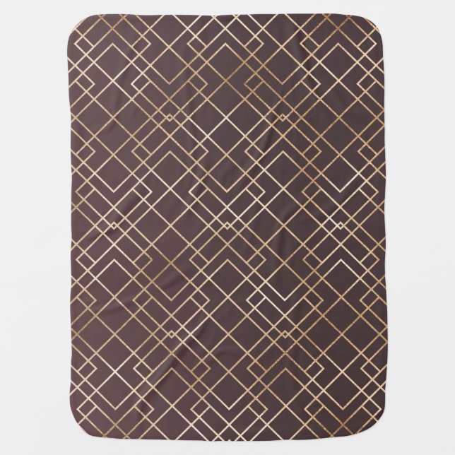 Gold Geometric, Art Deco Marsala. Baby Blanket (Front)
