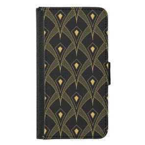 Gold geometric art-deco pattern on black samsung galaxy s5 wallet case