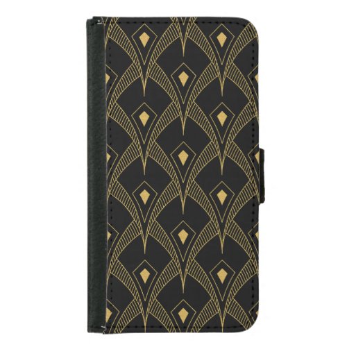 Gold geometric art_deco pattern on black samsung galaxy s5 wallet case