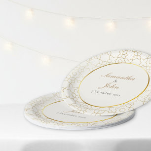 Gold Geometric Art Deco Pattern Wedding Paper Plates