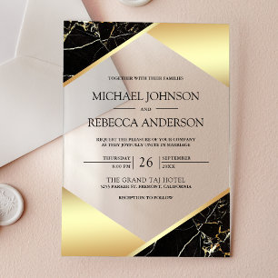 Gold Geometric Black Marble Wedding Acrylic Invitations