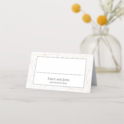 Gold Geometric Black Typography and Border Wedding Place Card