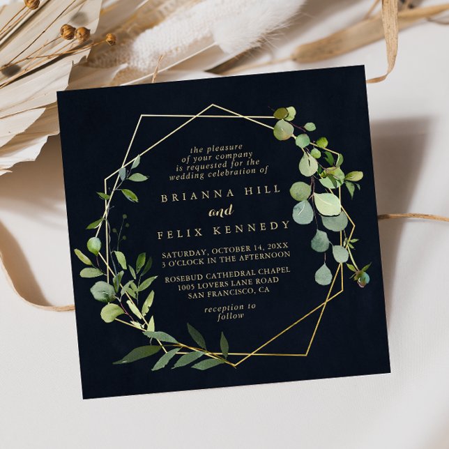 Gold Geometric Blue Green Diamond Wedding  Invitation (Creator Uploaded)