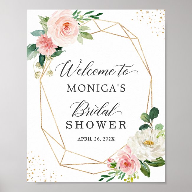 Gold Geometric Blush Floral Bridal Shower Sign