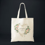 Gold Geometric Blush Floral Custom Bridal Party Tote Bag<br><div class="desc">This tote bag features hand painted a gold geometric heart frame adorned with watercolor blush florals & lush greenery foliage,  and can be personalized with your custom text.</div>