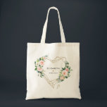 Gold Geometric Blush Floral Custom Bridal Party Tote Bag<br><div class="desc">This tote bag features hand painted a gold geometric heart frame adorned with watercolor blush florals & lush greenery foliage,  and can be personalized with your custom text.</div>