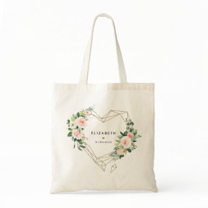 Gold Geometric Blush Floral Custom Bridal Party Tote Bag