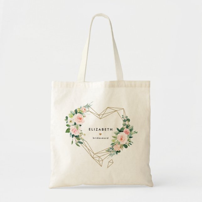 Gold Geometric Blush Floral Custom Bridal Party Tote Bag (Front)