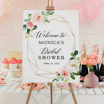 Gold Geometric Blush Pink Floral Bridal Shower Foam Board by CardHunter at Zazzle