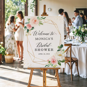 Gold Geometric Blush Pink Floral Bridal Shower Foam Board
