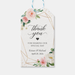 Gold Geometric Blush Pink Floral Wedding Thank You Gift Tags