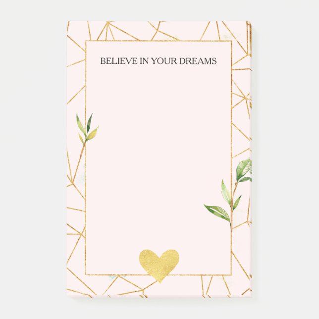Gold Geometric Blush Pink Heart Post-it Notes (Front)
