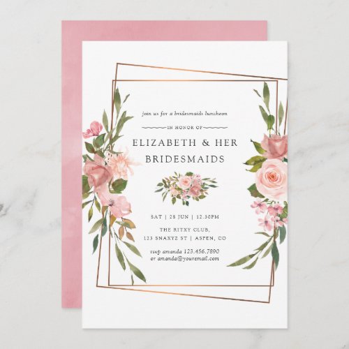 Gold Geometric Blush Roses Bridesmaids Luncheon Invitation