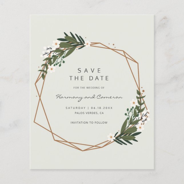 Gold Geometric Boho Budget Wedding Save the Date (Front)
