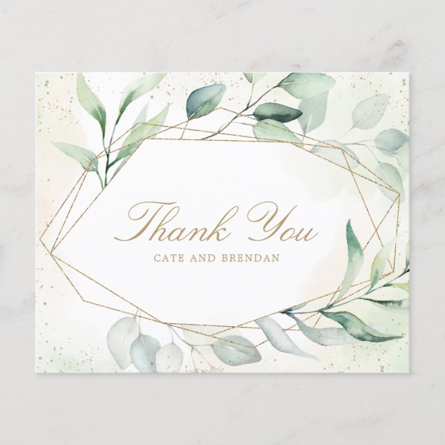 Gold Geometric Budget Wedding Thank You Card (Front)