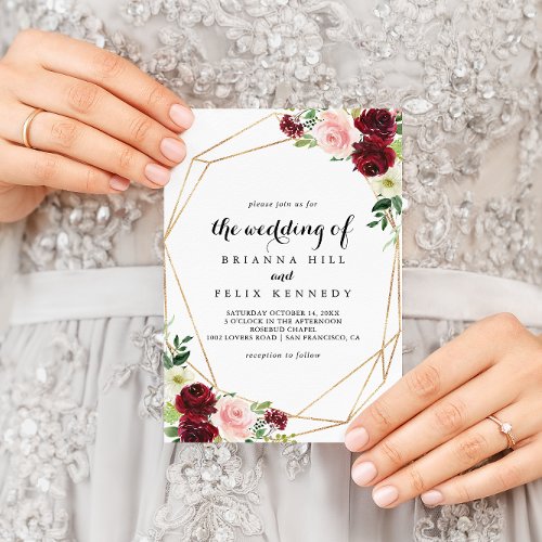 Gold Geometric Burgundy Calligraphy The Wedding Of Invitation