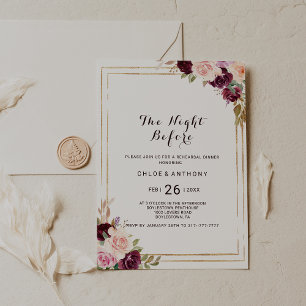 Gold Geometric Burgundy Floral The Night Before Invitation