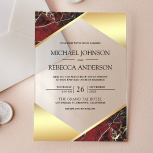 Gold Geometric Burgundy Marble Wedding Acrylic Invitations