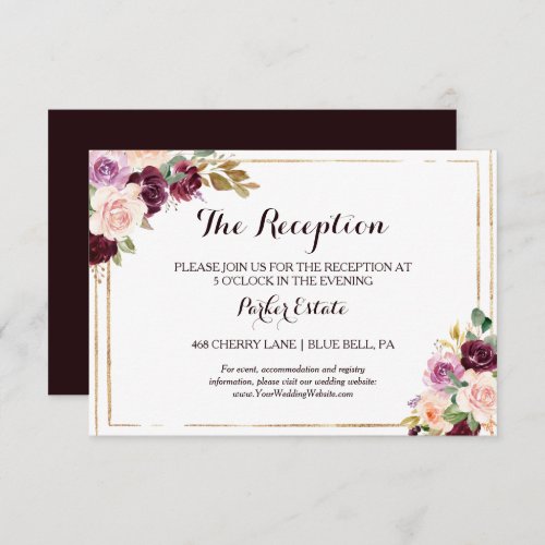 Gold Geometric Burgundy Wedding Reception Card