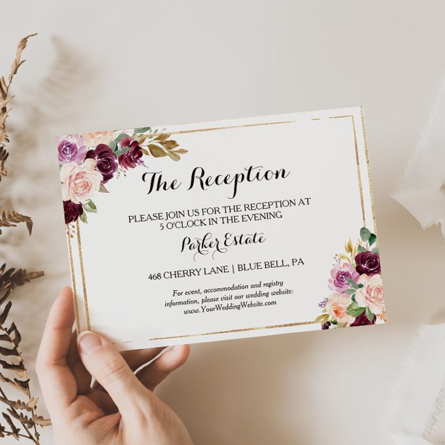 Gold Geometric Burgundy Wedding Reception Card (Creator Uploaded)