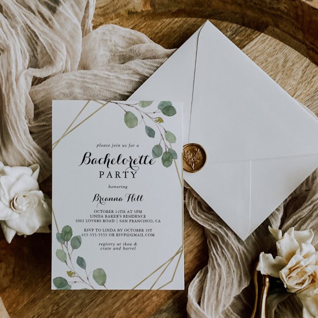 Gold Geometric Calligraphy Bachelorette Party Invitation (Creator Uploaded)