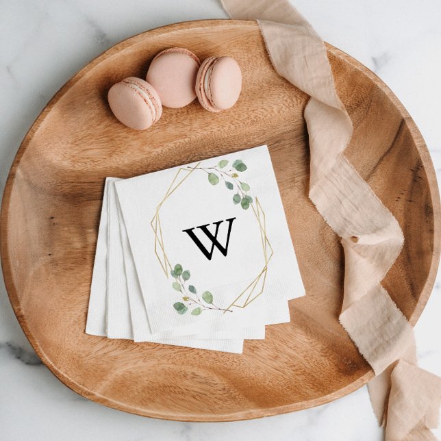 Gold Geometric Calligraphy Monogram Wedding Napkins (Creator Uploaded)