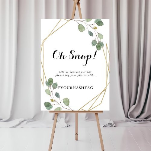 Gold Geometric Calligraphy Wedding Oh Snap Sign