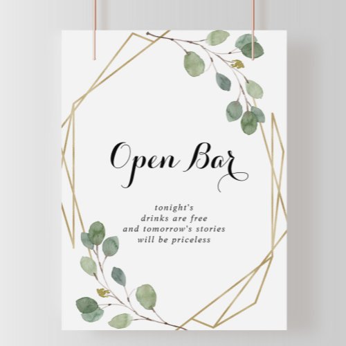 Gold Geometric Calligraphy Wedding Open Bar Sign