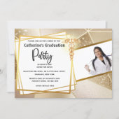 Gold geometric chic DIY photo caduceus graduation Invitation (Front)