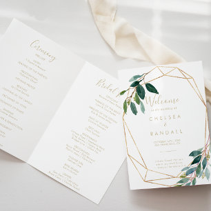 Gold Geometric Chic Eucalyptus Folded Wedding Program