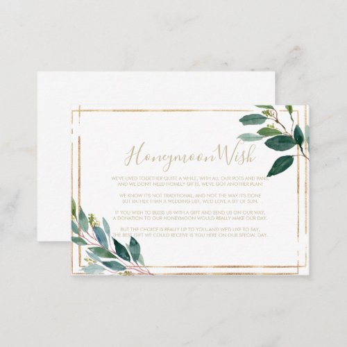 Gold Geometric Chic Eucalyptus Honeymoon Wish   Enclosure Card