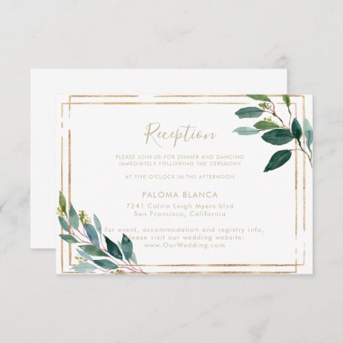 Gold Geometric Chic Eucalyptus Wedding Reception  Enclosure Card