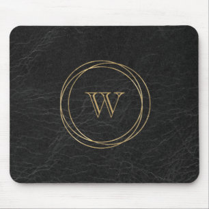 Gold Geometric Circles Black Monogram Mouse Pad