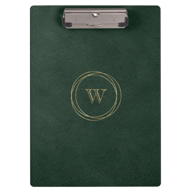 Gold Geometric Circles Green Monogram Clipboard (Front)