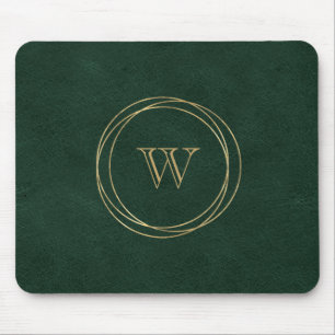 Gold Geometric Circles Green Monogram Mouse Pad