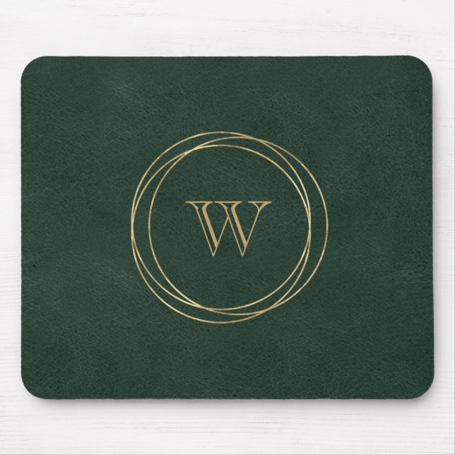 Gold Geometric Circles Green Monogram Mouse Pad (Front)