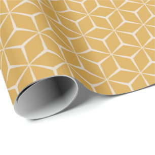 Gold Geometric Cube Pattern Wrapping Paper