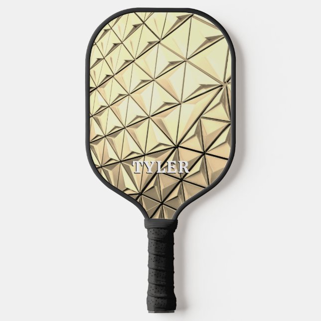 Gold Geometric Design, White Name Pickleball Paddle (Front)