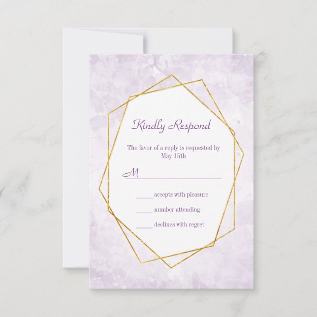Gold Geometric Diamond Lavender Wedding RSVP Card (Front)