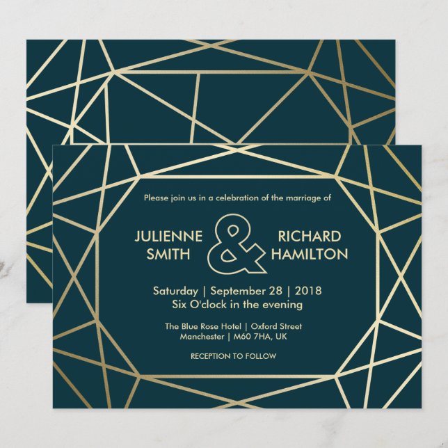 Gold Geometric Diamond Shaped Wedding Invitation (Front/Back)