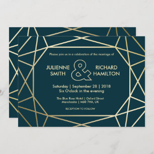 Gold Geometric Diamond Shaped Wedding Invitation
