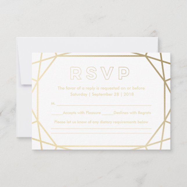 Gold Geometric Diamond Shaped Wedding RSVP Card (Front)