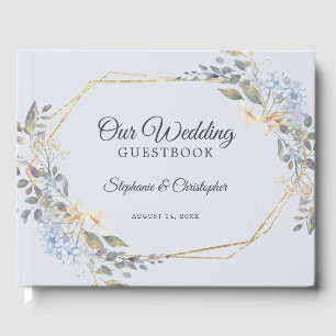 Gold Geometric Dusty Blue Florals Wedding Guest Book