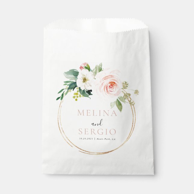 Gold Geometric Elegant Fall Flowers Wedding   Favor Bag (Front)